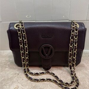 Valentino Women's Dark Brown Leather Chain Shoulder Bag
